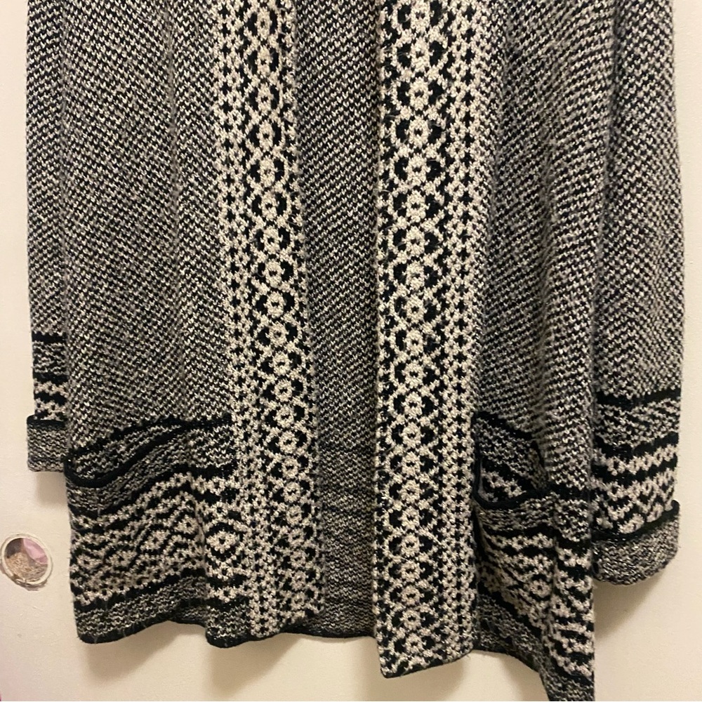 Lucky Brand Womens Open Front Cardigan Sweater M Medium Black White - Picture 5 of 9